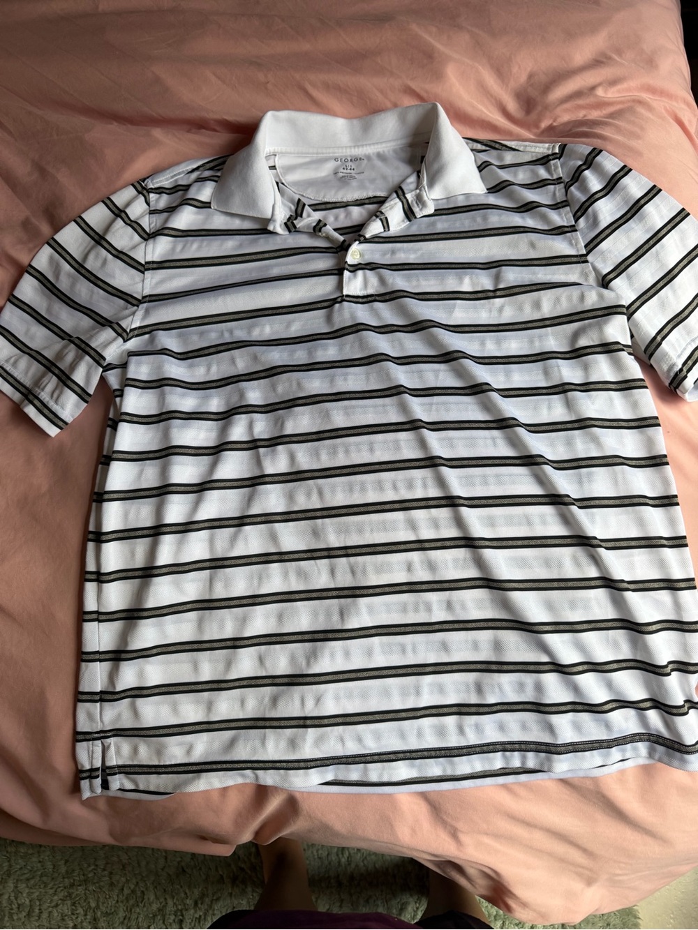 George White Polo with Black and Gray Stripes